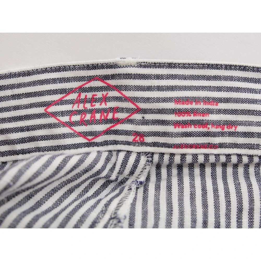 Alex Crane Mens 28Wx30L NWT Navy White Striped Pants 100% Linen Relaxed Fit